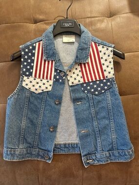 Denim Tank Vest with Red, White & Blue Star-Stripe Panels WOMENS MEDIUM